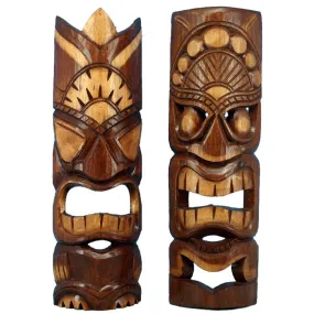 2 Natural Hand Carved Tiki Masks 19 Inches