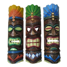 3 Decroative Wood Tiki Masks 19.5 Inches