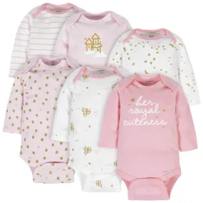 6-Pack Baby Girls Castle Long Sleeve Onesies® Bodysuits