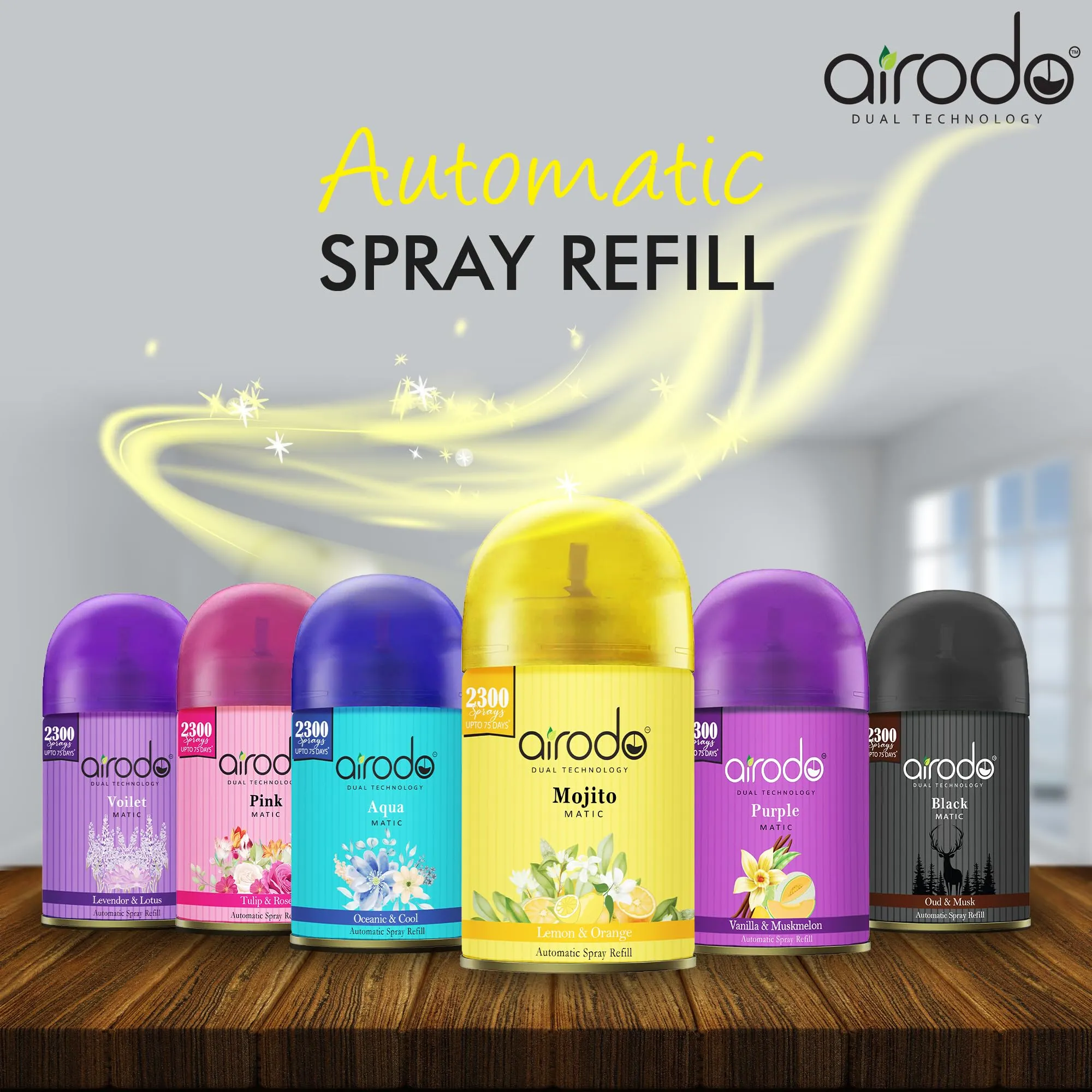 Airodo Automatic Room Fresheners Refill Air Matic Boost Home Fragrance with 2300 Sprays Each Bottle Mojito Pack of 1