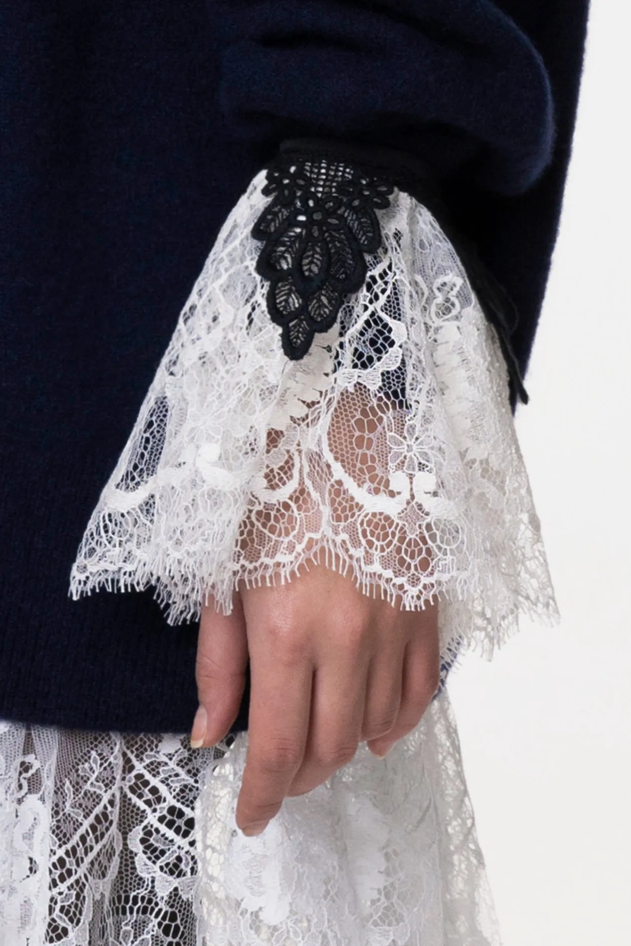 Anne Ruffled Lace Cuffs In Ivory and Black