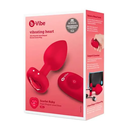 B-Vibe Vibrating Heart-Shaped Jewel Plug M/L Red | 6 Vibration Levels & Rechargeable