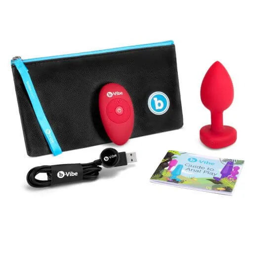 B-Vibe Vibrating Heart-Shaped Jewel Plug M/L Red | 6 Vibration Levels & Rechargeable