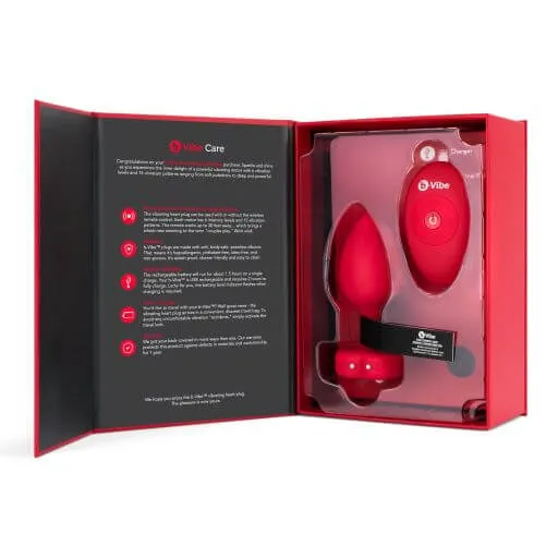 B-Vibe Vibrating Heart-Shaped Jewel Plug M/L Red | 6 Vibration Levels & Rechargeable