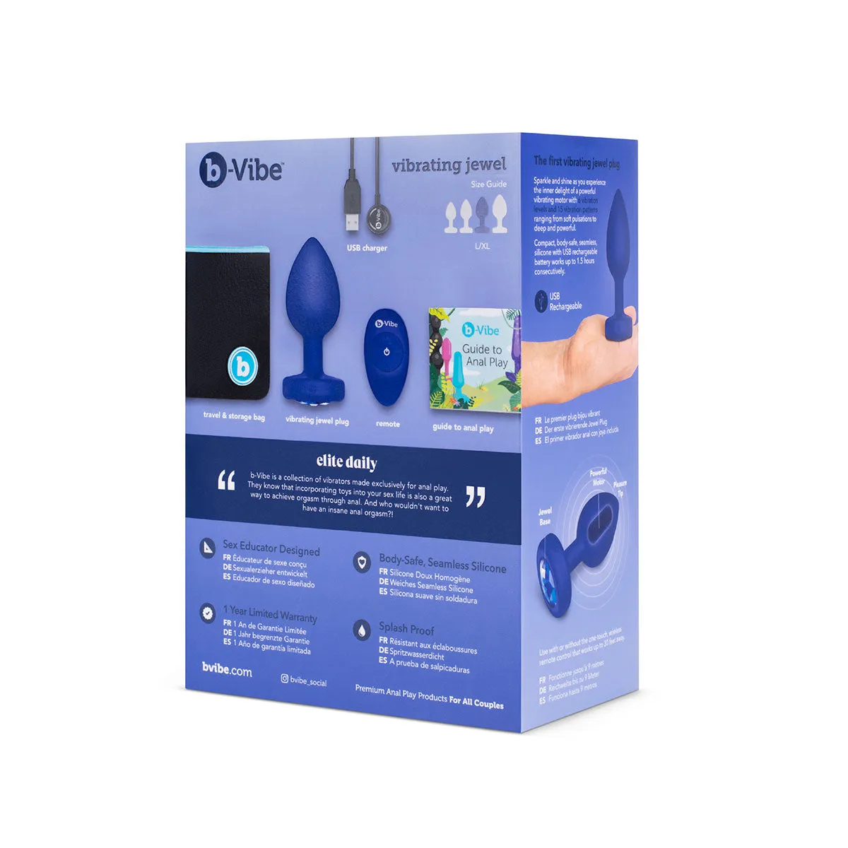 B-Vibe Vibrating Jewel Plug L/XL - Blue Sapphire