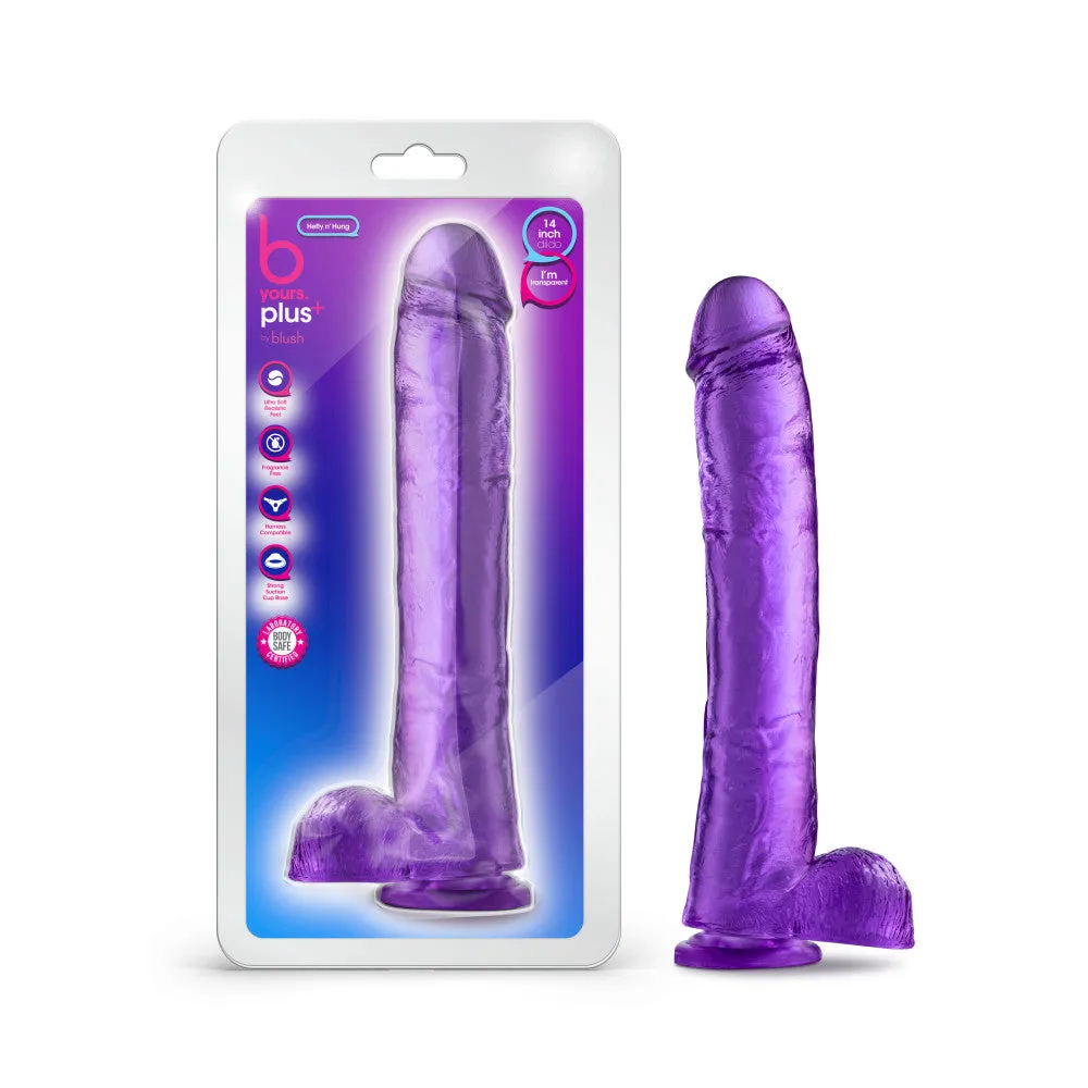 B Yours Plus By Blush® | Hefty N’ Hung Purple 14-Inch Long Dildo With Balls & Suction Cup Base