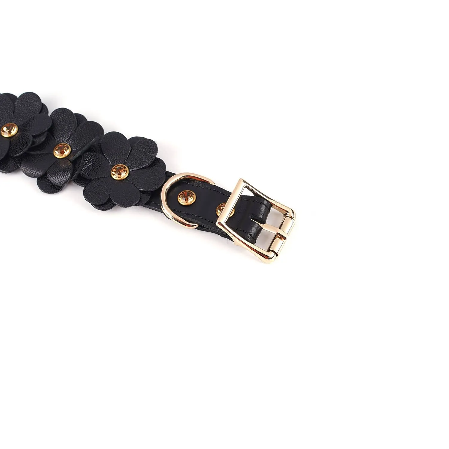 Black Leather Flowers Hand Cuffs