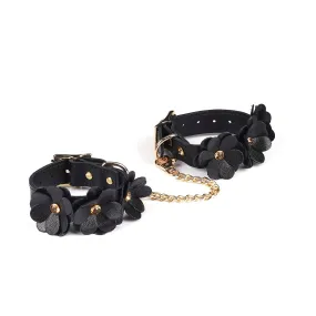 Black Leather Flowers Hand Cuffs