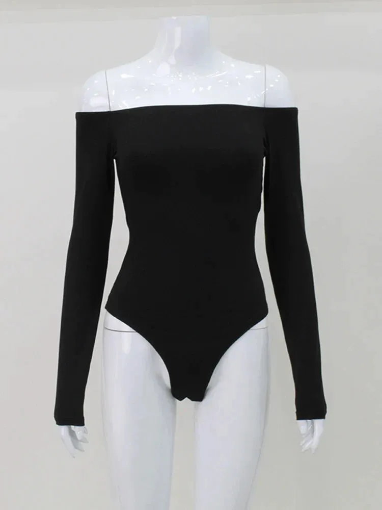 Casual Off Shoulder Skinny Long Sleeve Bodysuits