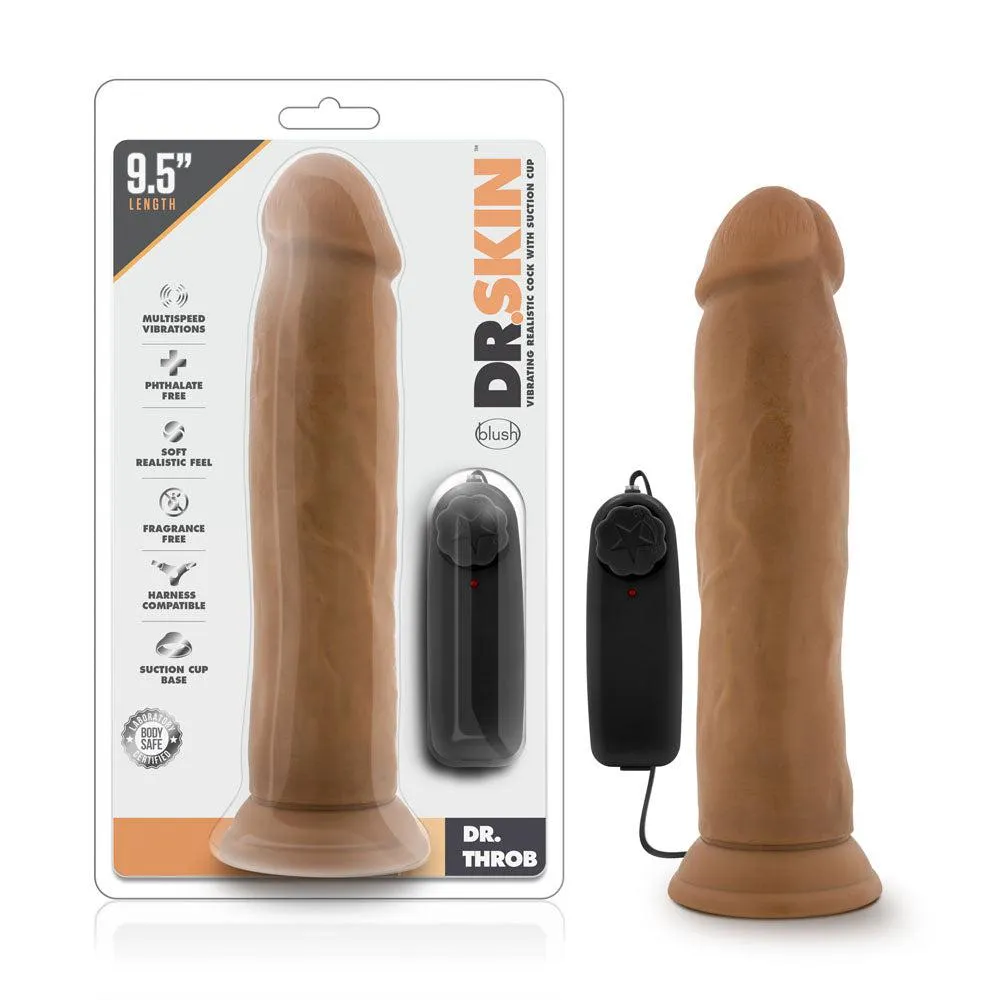 Dr. Skin - Dr. Throb - 9.5 Inch Vibrating  Realistic Cock With Suction Cup - Mocha