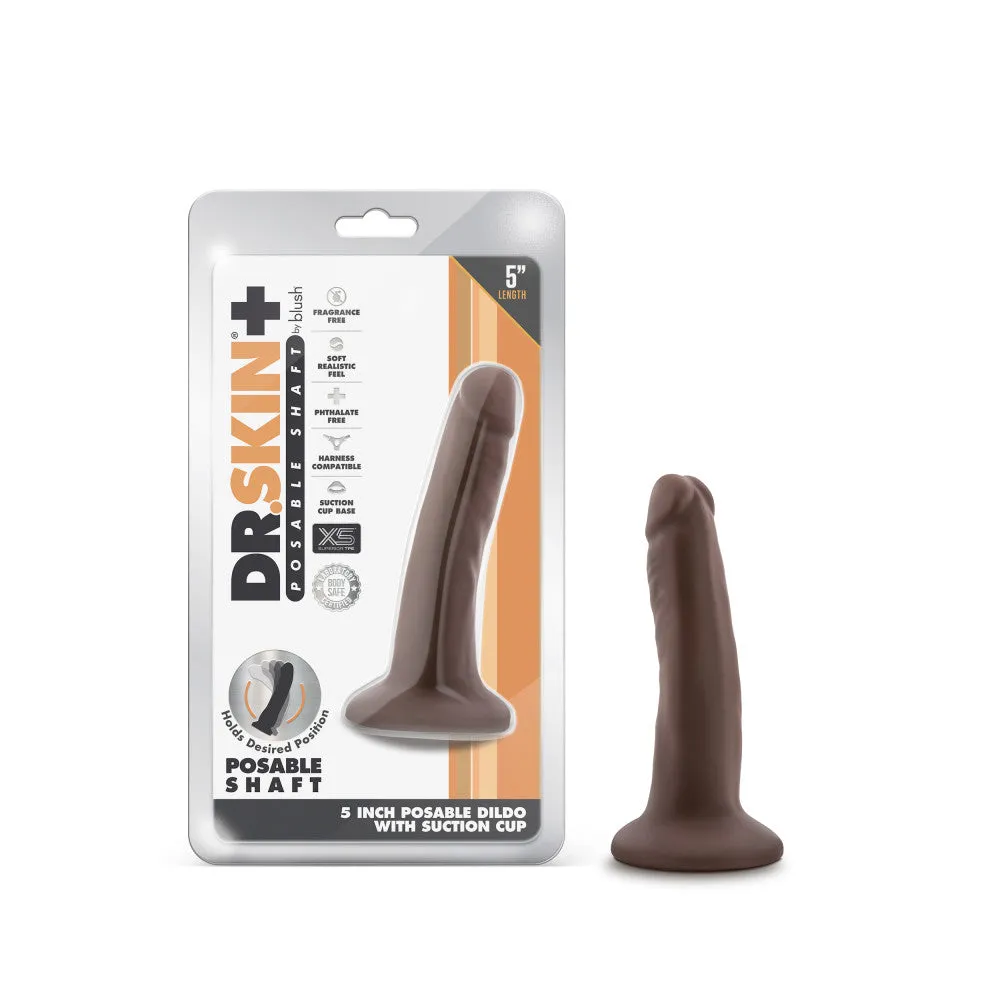 Dr. Skin Plus By Blush® | Realistic Chocolate 5.5-Inch Long Soft Yet Erect & Posable Dildo With Suction Cup Base