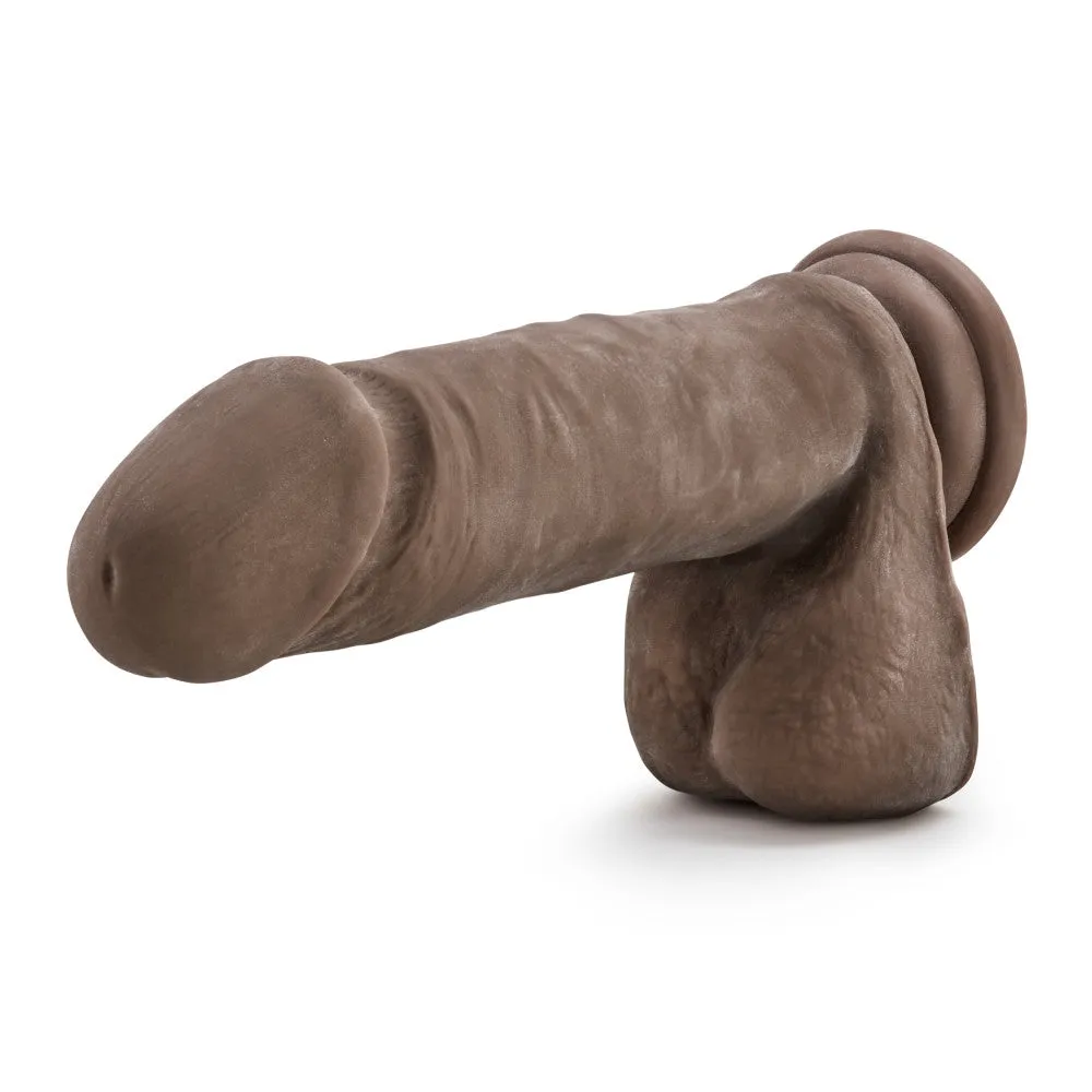 Dr. Skin Plus By Blush® | Realistic Chocolate 9-Inch Long Soft Yet Erect & Posable Dildo With Balls & Suction Cup Base