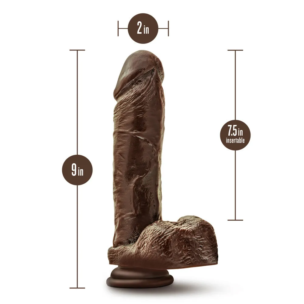 Dr. Skin Plus By Blush® | Realistic Chocolate 9-Inch Long Soft Yet Erect & Posable Dildo With Balls & Suction Cup Base