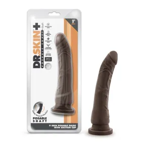 Dr. Skin Plus By Blush® | Realistic Chocolate 9-Inch Long Soft Yet Erect & Posable Dildo With Suction Cup Base