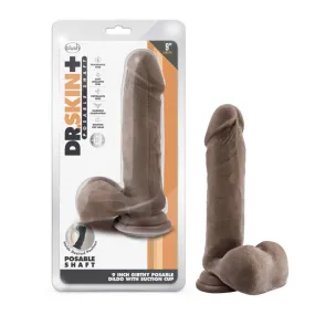 Dr. Skin Plus Thick 9 in. Triple Density Posable Dildo with Balls Brown