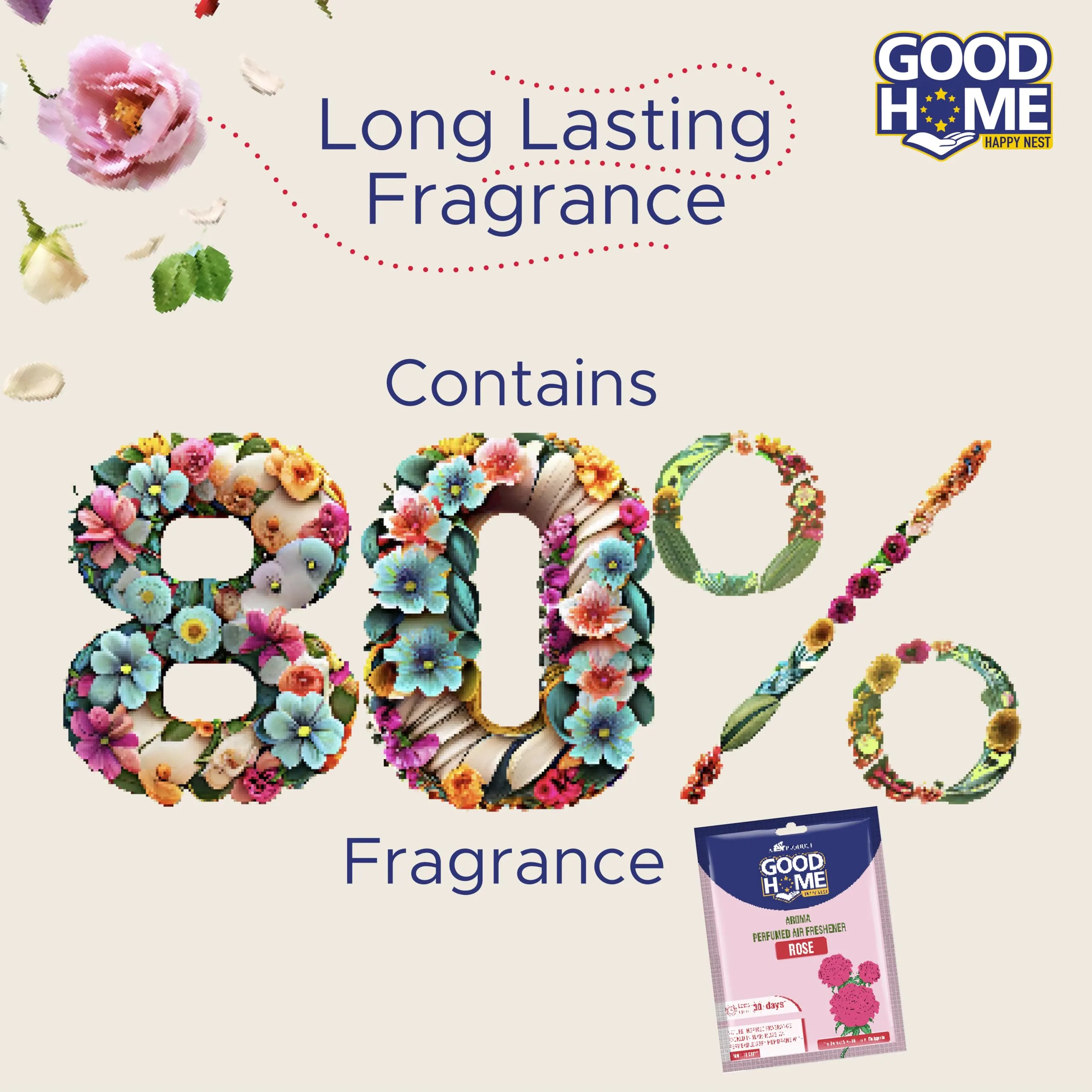 Good Home Aroma Perfumed Air Freshener Assorted Fragrance of Citrus, Rose, Jasmine, Lavender | For Bathroom, Car & Wardrobe | Lasts Up to 30 days (pack of 8)80Gg