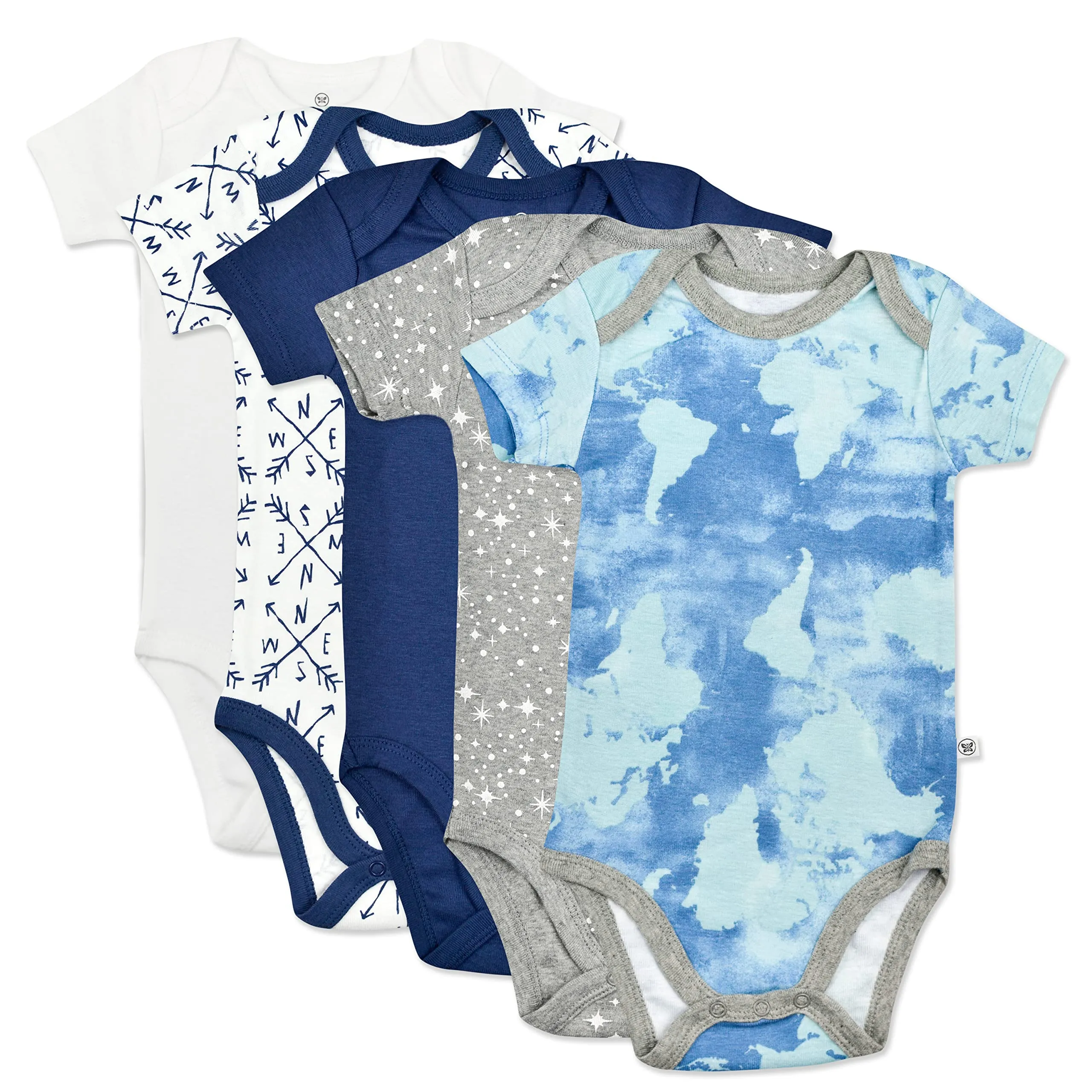 HonestBaby: Organic Cotton Short-Sleeve Baby Bodysuits - 100% GOTS Certified (Pack of 5)