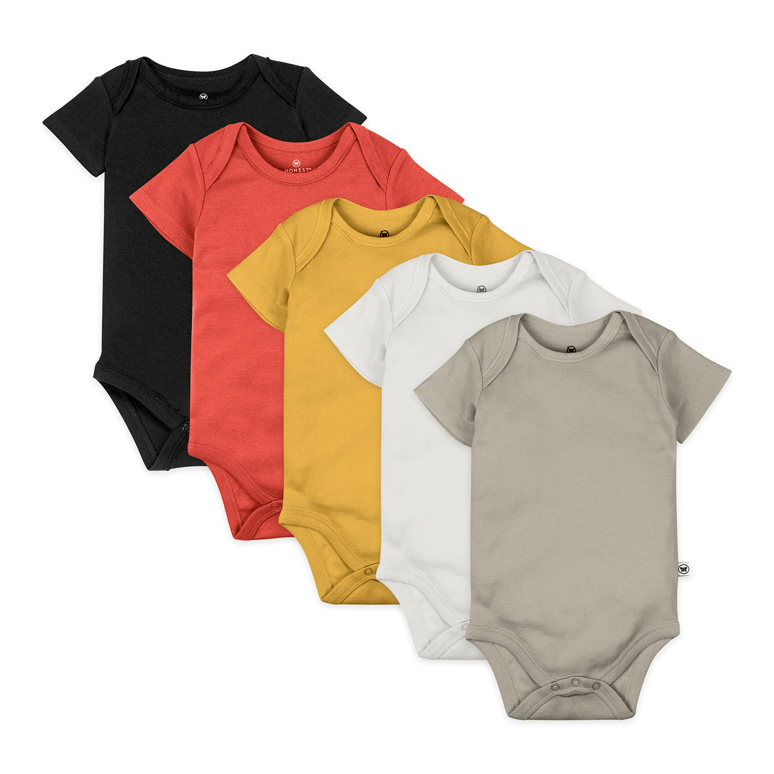 HonestBaby: Organic Cotton Short-Sleeve Baby Bodysuits - 100% GOTS Certified (Pack of 5)