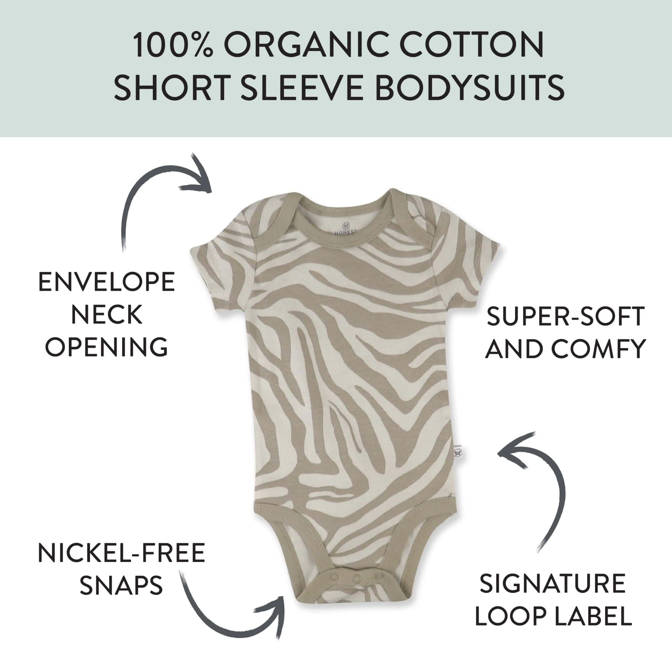 HonestBaby: Organic Cotton Short-Sleeve Baby Bodysuits - 100% GOTS Certified (Pack of 5)