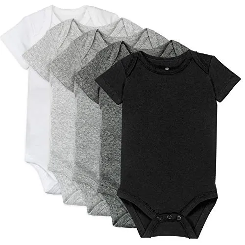 HonestBaby: Organic Cotton Short-Sleeve Baby Bodysuits - 100% GOTS Certified (Pack of 5)