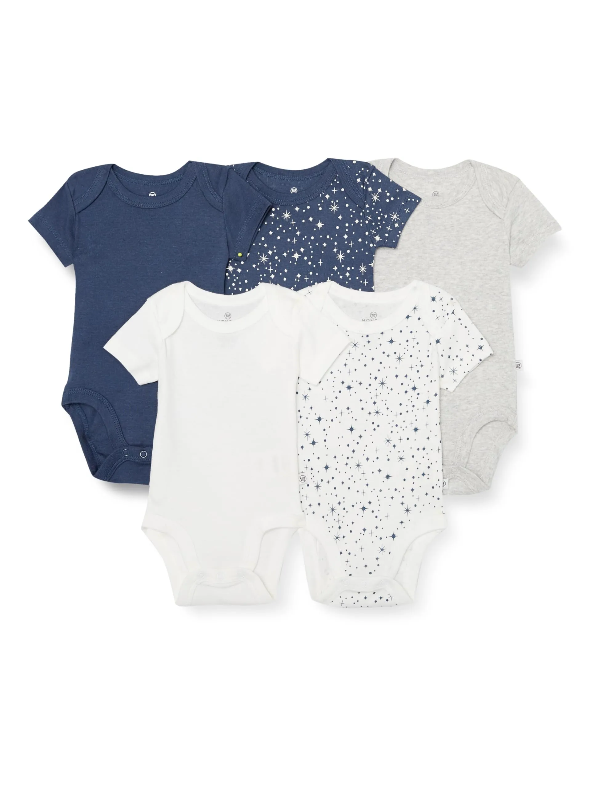 HonestBaby: Organic Cotton Short-Sleeve Baby Bodysuits - 100% GOTS Certified (Pack of 5)