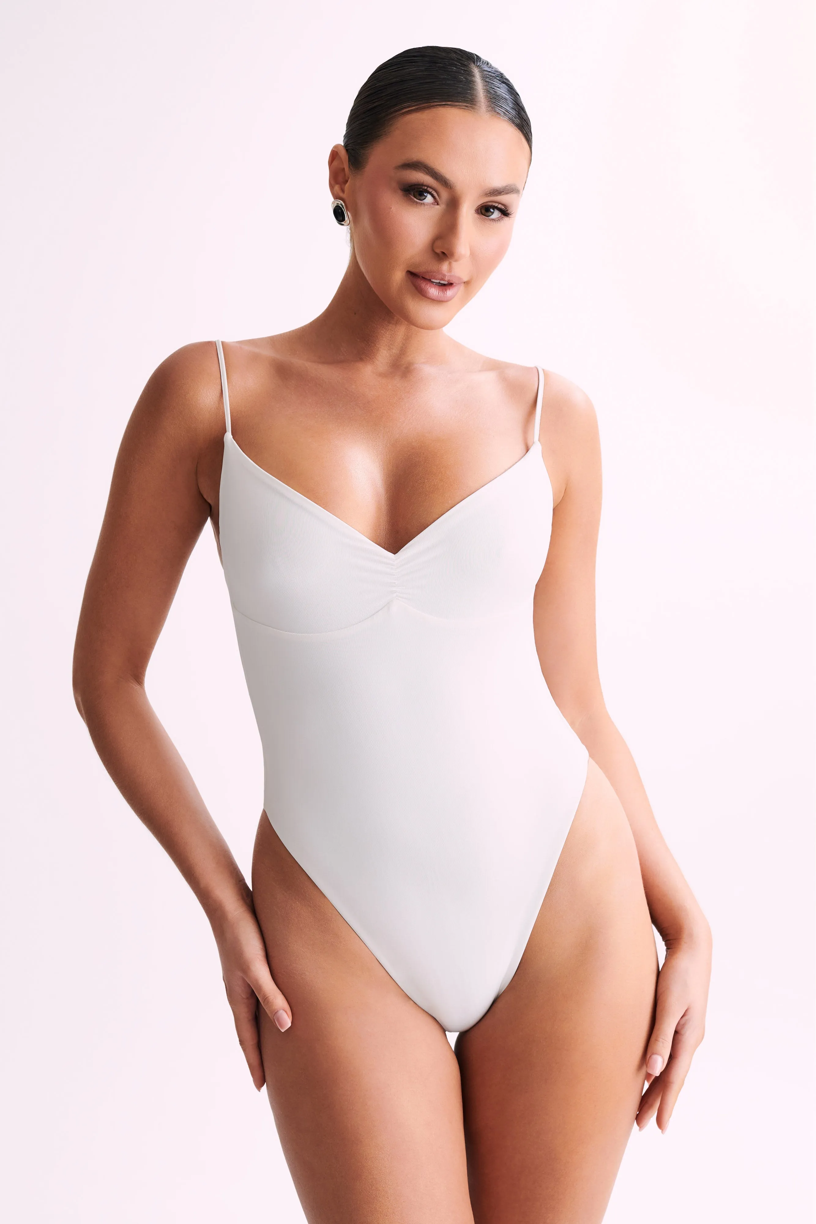 Leah Recycled Nylon Backless Bodysuit - White