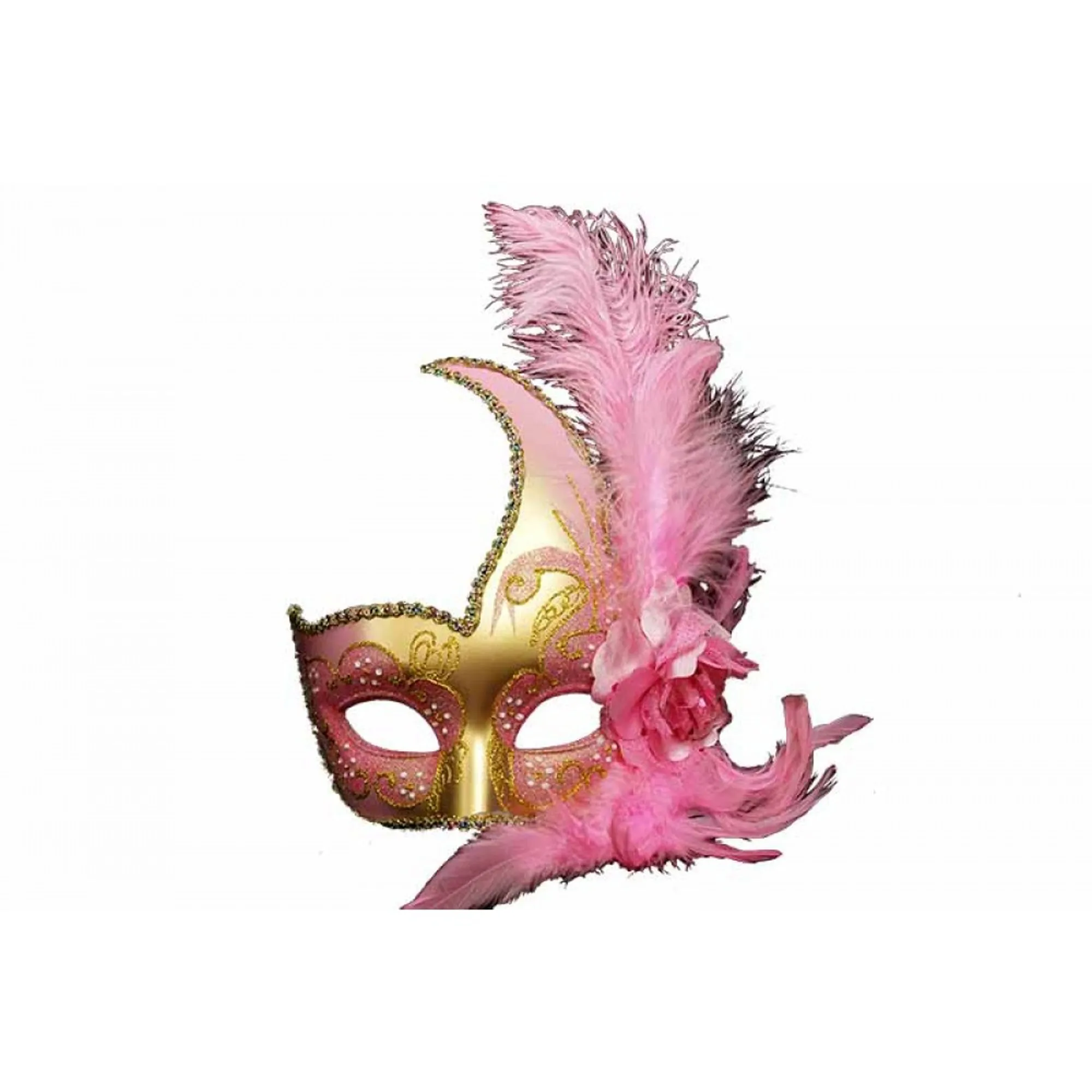 Light Pink Venetian Mask with Ostrich Feather, 1 Count