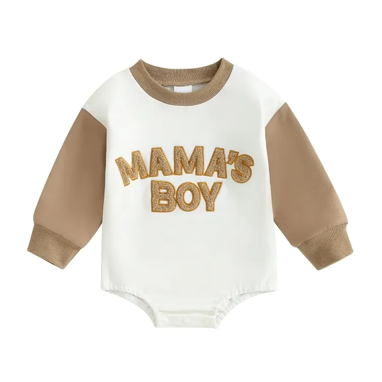 Long Sleeve "Mama's Boy" Embroidered Baby Bodysuit