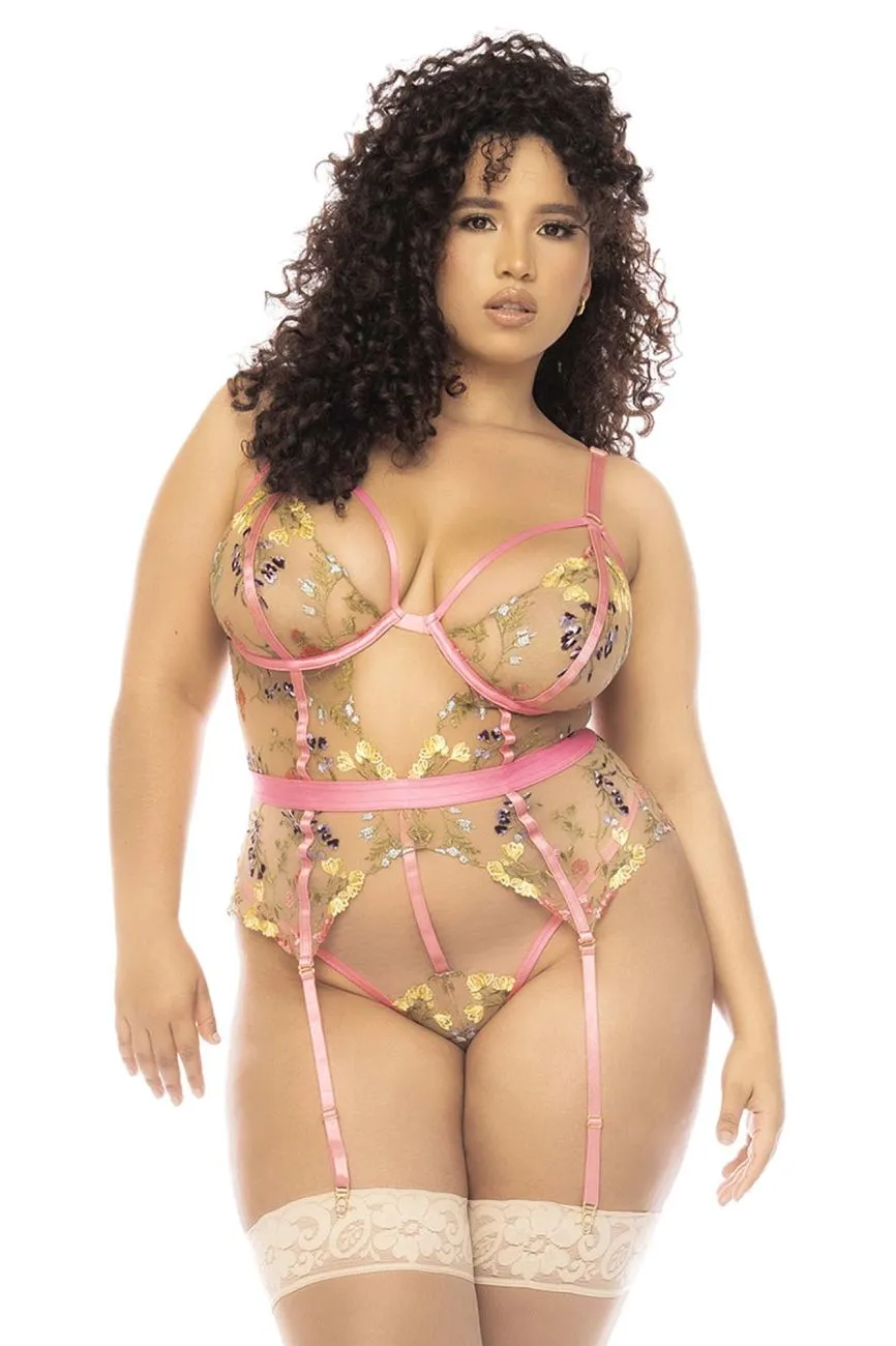 Mapale 8821X Curvy Size Sydney Bodysuit Plus Color Pink Garden