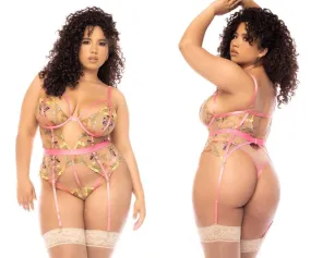 Mapale 8821X Curvy Size Sydney Bodysuit Plus Color Pink Garden