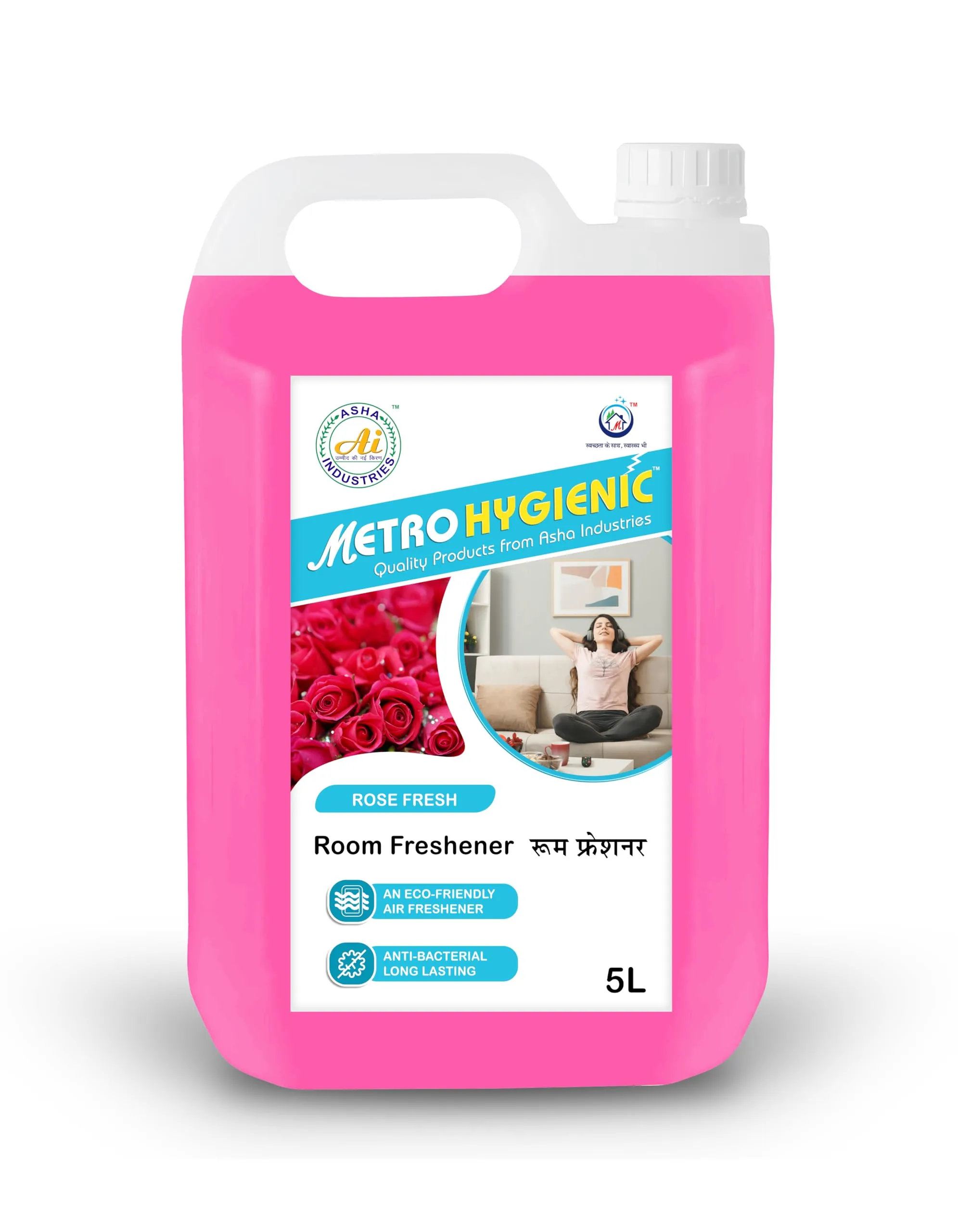 Metro Hygienic Room Freshener, 5L - Rose, Ready to Use, Water-Based - Long-Lasting Fragrance, Eliminates Odors, Suitable for Home, Hotel, Restaurant etc.