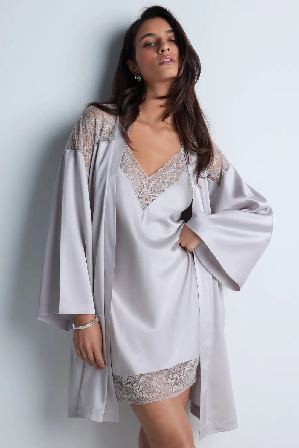 Midnight Whisper Silk Nightie in Cosmos Silver