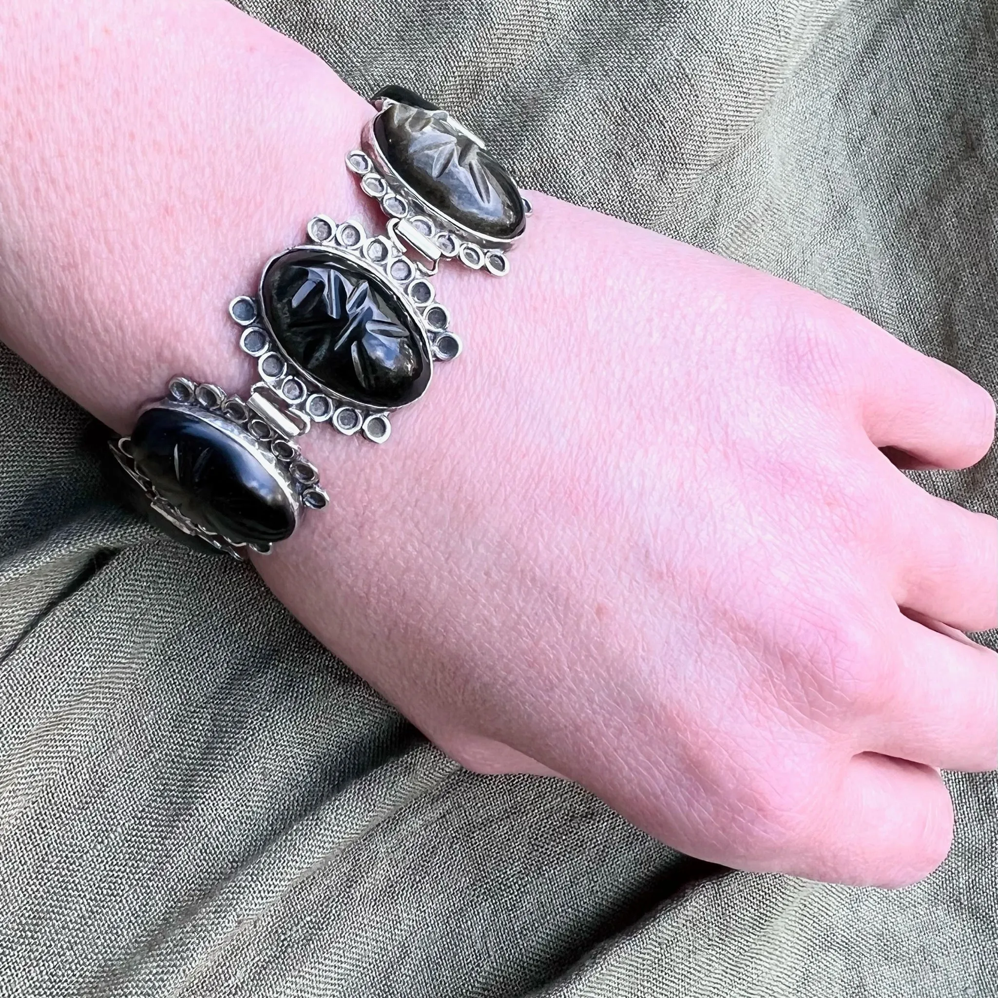 Moody Mexican Obsidian Mask Bracelet