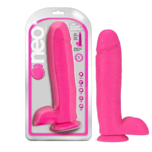 NEO 11IN DUAL DENSITY DILDO NEON PINK