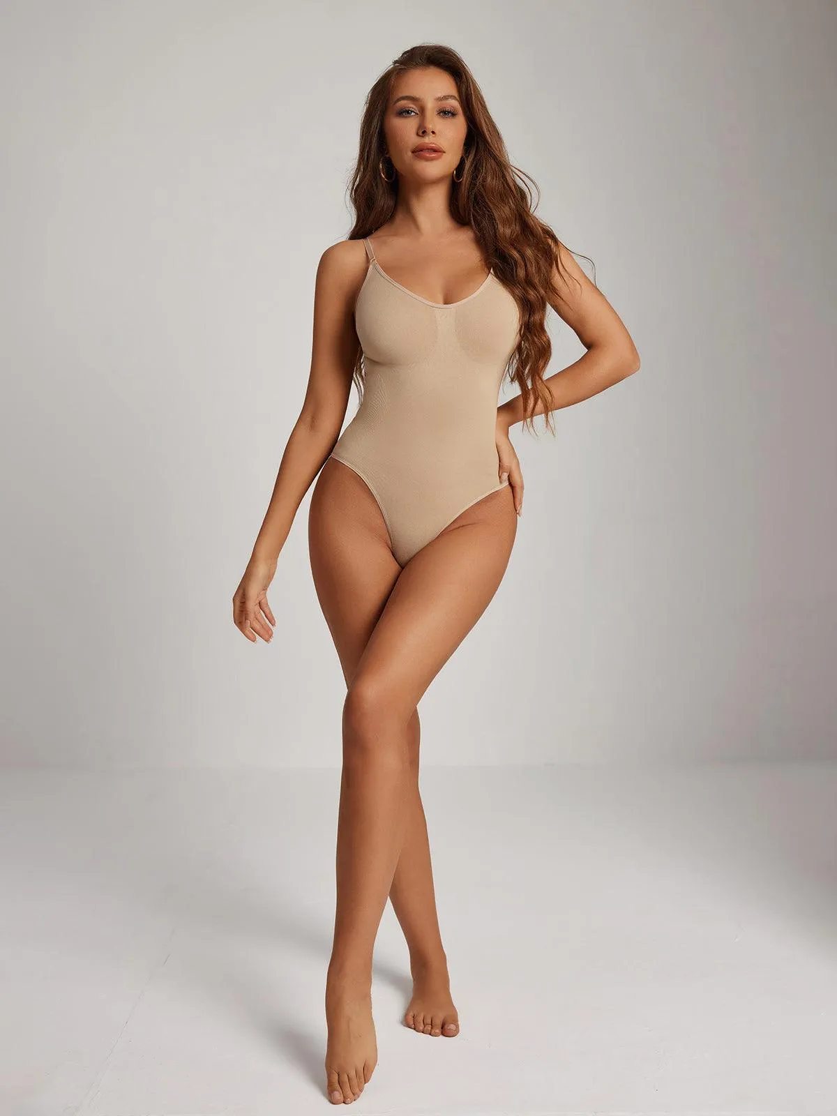 Obi Seamless Sculpt Plunge Thong Bodysuit In Nude