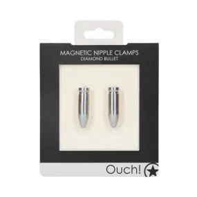 Ouch Magnetic Nipple Clamps - Diamond Bullet - Silver