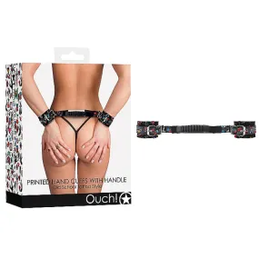 Ouch! Old School Tattoo Style Adjustable Printed Handcuffs With Handle Multi-Color