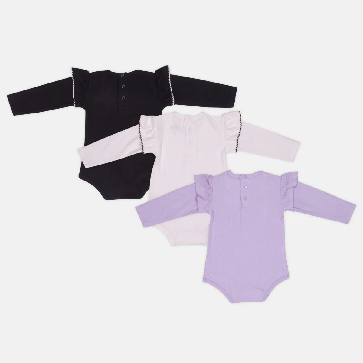 Pack of 3 Long Sleeved Ribbed Bodysuits with Frills