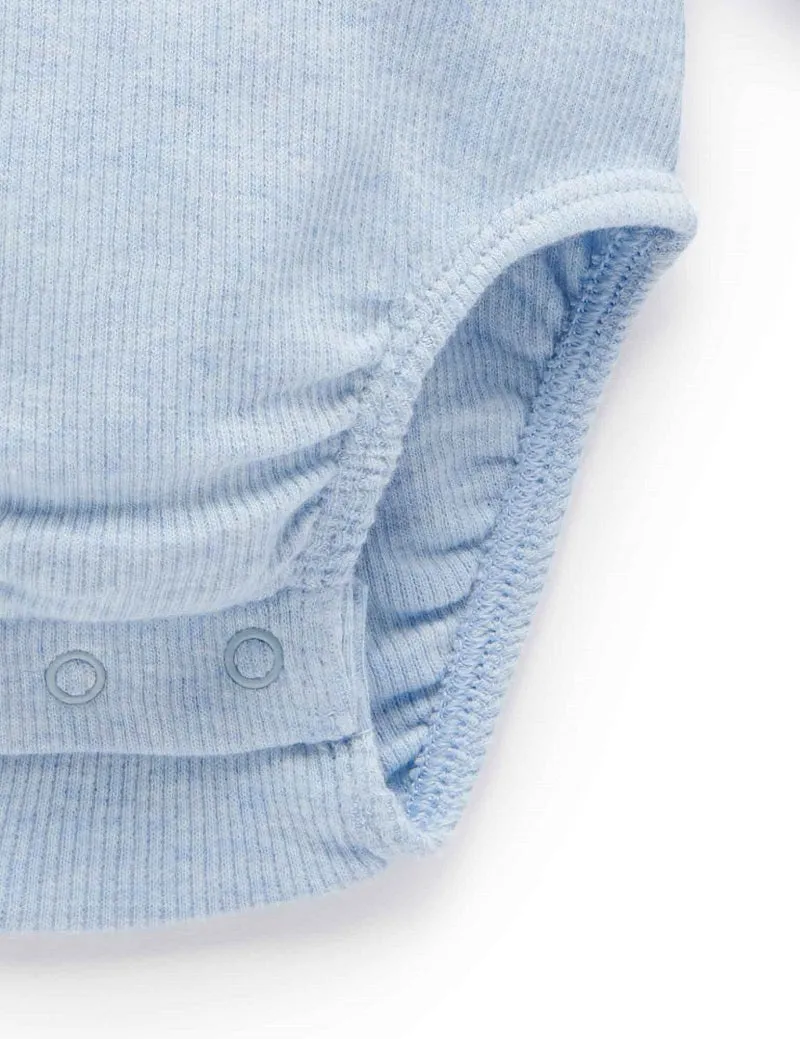 Purebaby Organic Long Sleeve Ribbed Bodysuit - Pale Blue Melange