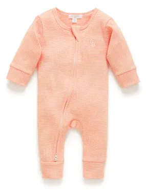 Purebaby Rib Zip Growsuit - Orange Stripe