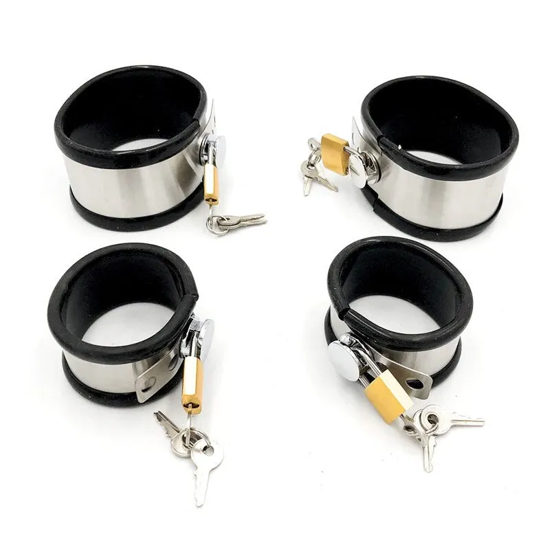 Silicone Liner Metal Collar Handcuffs Ankle Cuffs