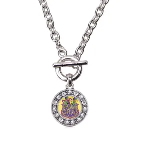 Silver Mardi Gras Masks Circle Charm Toggle Necklace