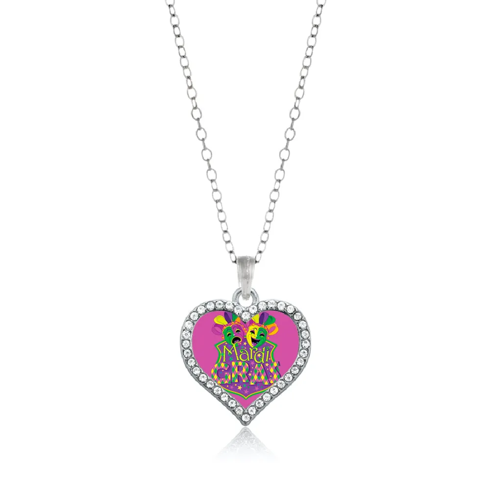 Silver Mardi Gras Masks Open Heart Charm Classic Necklace