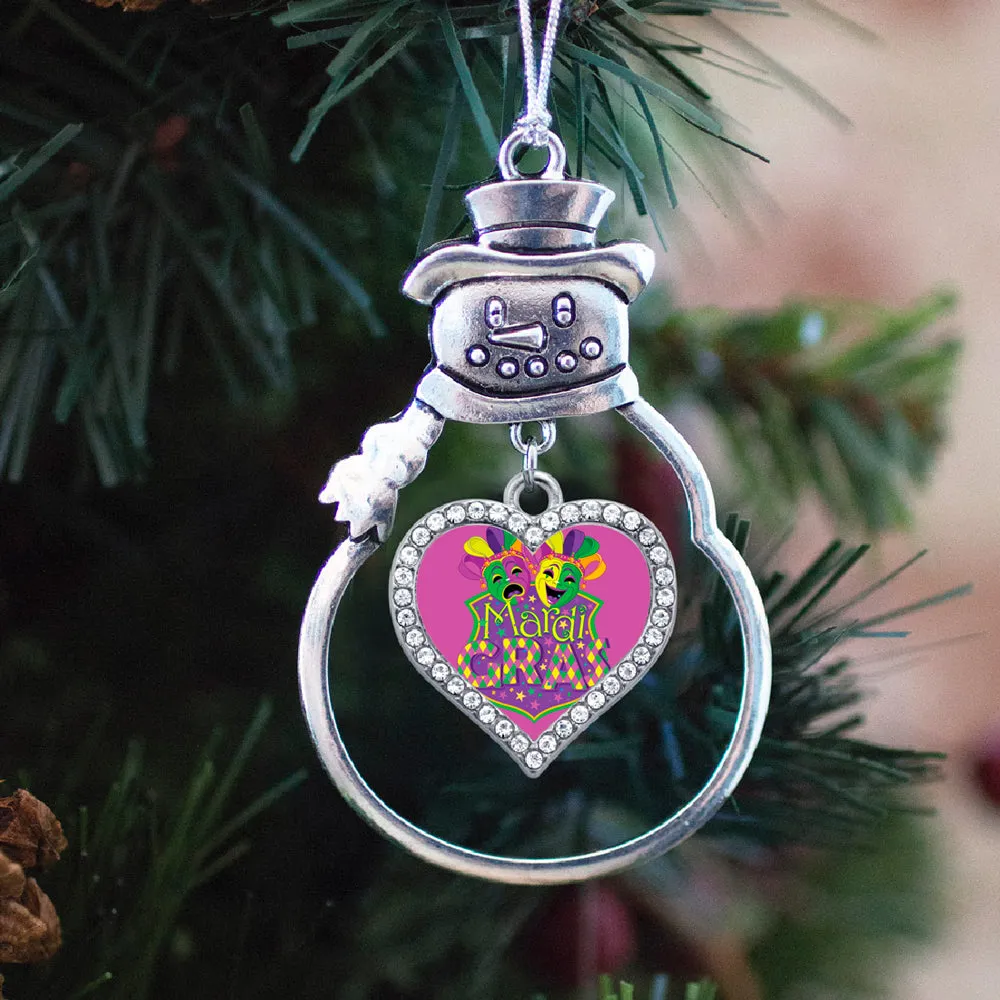 Silver Mardi Gras Masks Open Heart Charm Snowman Ornament