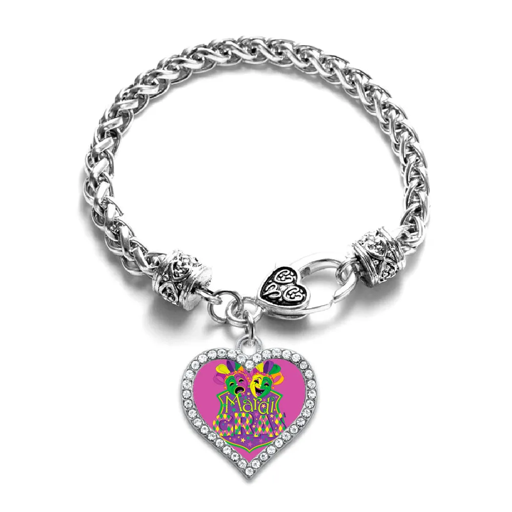 Silver Mardi Gras Masks Open Heart Charm Toggle Bracelet